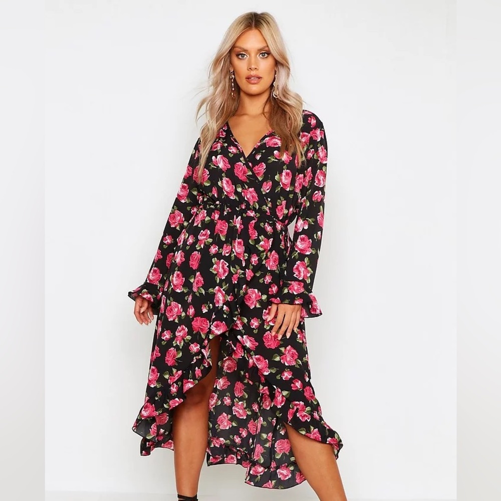 New with tags plus wrap dress boohoo